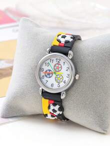 1pc Tri-Color Football Pattern Quartz Watch, Gift For Boys, Suitable For School And Outdoor Sports