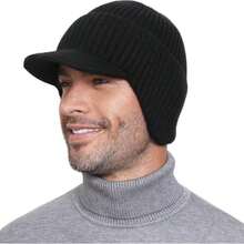 1 件男士冬帽，防风滑雪帽针织帽，情侣休闲帽家庭帽，黑色秋季服装
