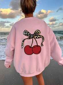 Tween Girl Casual Graphic Print Crew Neck Long Sleeve Sweatshirt, Autumn/Winter - Pink - View 3