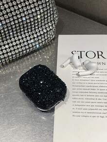 Diamond 1pc Solid Black Full Covered Rhinestone Electroplated PC Bluetooth Earphone Protective Hard Case, Compatible With Apple 1/2/3/Pro/Pro2, Shiny Rhinestone Luxury Design