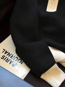 Zip-Up Long Sleeve Knit Cardigan, Versatile Knit Sweater - Black - View 4