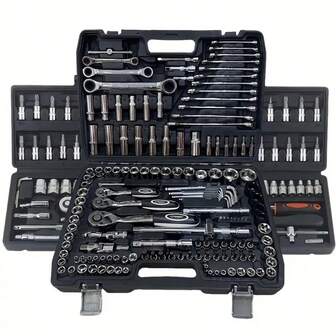 5pcs Tool Set, Including Socket Wrench, Quick Ratchet Wrench, Screwdriver, Toolbox Kit For Car, Bicycle, Motorcycle Repair, Home DIY, Multi-Functional, Durable With Storage Box, Portable For Various Occasions