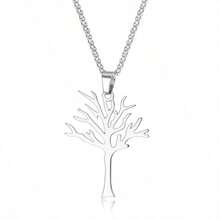 Fashionable And Minimalist World Peace Tree Of Life Necklace, Stainless Steel Titanium Pendant, Personalized Men's And Women's Necklace Accessories - 銀色 - 查看 6
