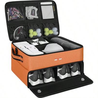 ANILD Golf Trunk Organizer 2 Layer Golf Storage Case With Separate Ventilated Compartment For 2 Pair Shoes For Balls Tees Clothes Gloves Accessories Ideal For Tournament Play Travel Practice Sessions And Thoughtful Golfer Gifts