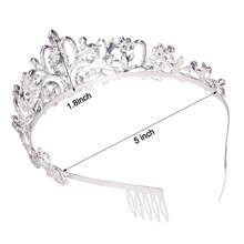 Crystal Tiara Crown Headband Princess Elegant Crown With Combs For Women Girls Bridal Wedding Prom Birthday Party - 銀色 - 查看 3