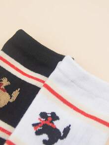 6 Pairs Women's Warm Fuzzy Crew Socks, Simple & Comfortable, Puppy Jacquard Fashion Collegiate Style Unisex Winter Long Socks