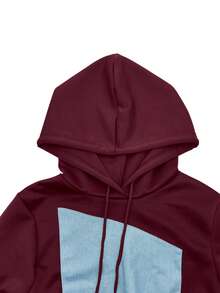 这款优雅时尚的女士撞色连帽衫套装融合了欧美街头风格，包含一件连帽衫和一条拼接运动裤。这套时尚的两件套适合秋冬季、圣诞节、新年以及日常休闲穿着。它也是派对、约会、婚礼、运动、海滩、万圣节、圣诞节、新年和感恩节等场合的完美之选。 - 酒紅色 - 查看 7