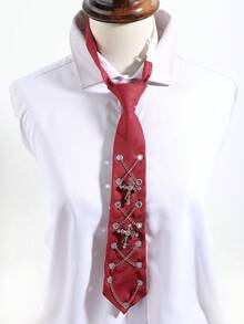 1件男女通用十字架和心形水钻装饰项链吊坠，适合街头、摇滚音乐会、万圣节派对、暗黑主题派对、摄影等场合。 - A - 查看 7