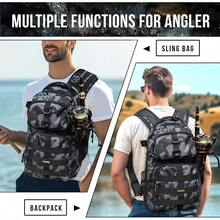 PLUSINNO Fishing Backpack With Tackle Boxes Waterproof Fishing Sling Tackle Bag For Fishing Gear With Rod Holder Fishing Gifts For Men With Fishing Lures Fishing Pliers Fish Lip Gripper. - BlackCamoFishingBackpack - View 5