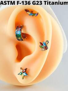 1PC G23 Titanium Flower Rainbow Zirconia Lip Ring Ear Carlip Tragus Internally Threaded Helix Lobe Earrings Daith Piercing Jewelry - Màu titan - Xem 3