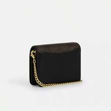 Coach Mini Flap Wallet Leather Crossbody Purses for Women Chain Shoulder Purses Mini Card Holder Pouch - 胡桃木拼黑色 - 查看 6