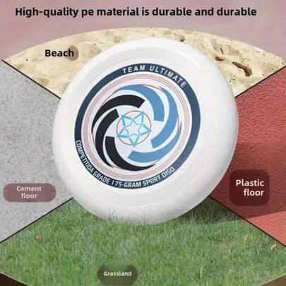 1个轻便运动飞盘，PE材质，适合多人或单人投掷游戏，柔软便携，是户外活动、球场、公园、草坪、沙滩的理想之选，也是运动礼品的理想选择。无需电池，经久耐用，适合户外运动，专业比赛用飞盘。