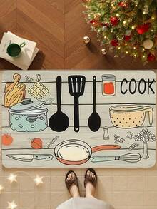 Flannel Kitchen Mat - Non-Slip High Quality Washable Floral Pattern 100% Polyester Mat, Suitable For Home Office And Living Room Floors, Comfortable Non-Slip Backing, Kitchen Living Room Floor Mat - Multicolor - View 1