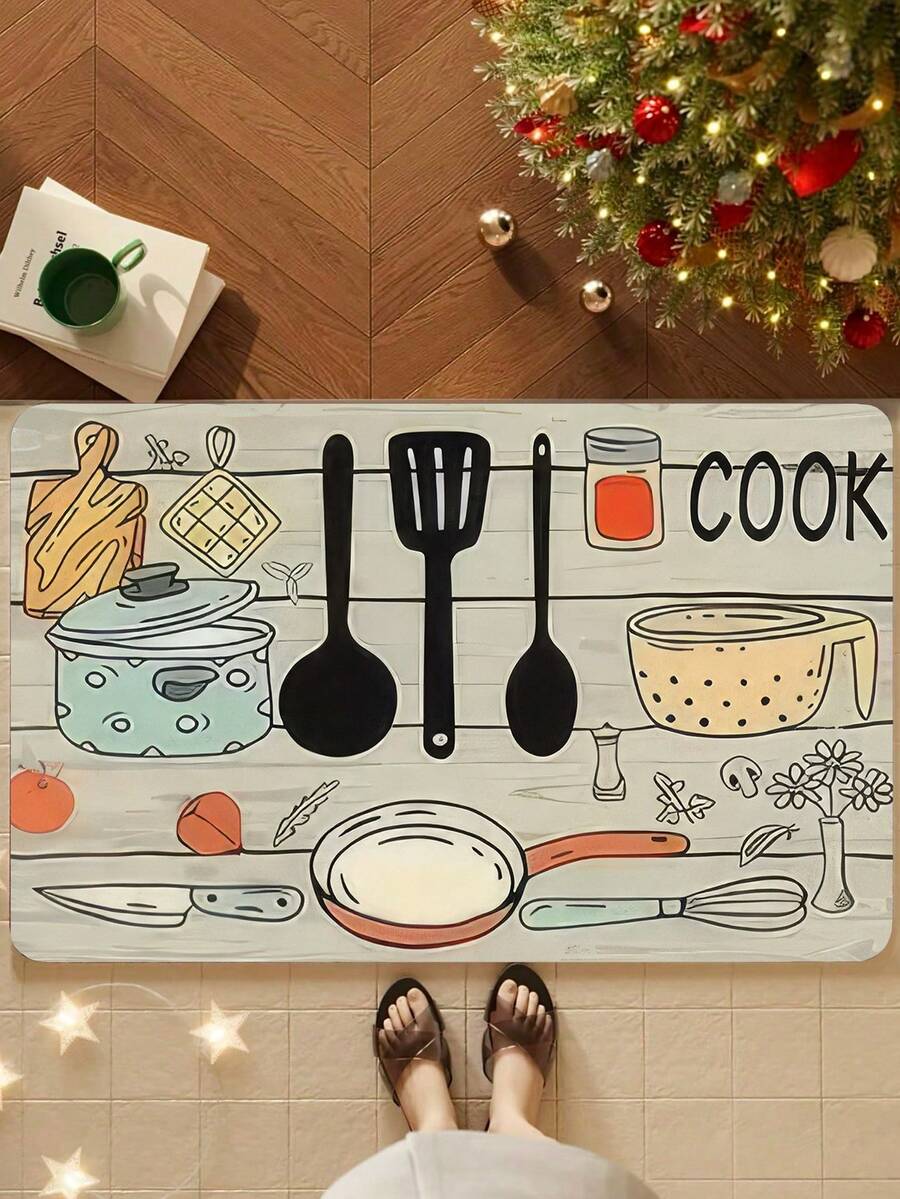 Flannel Kitchen Mat - Non-Slip High Quality Washable Floral Pattern 100% Polyester Mat, Suitable For Home Office And Living Room Floors, Comfortable Non-Slip Backing, Kitchen Living Room Floor Mat - Multicolor - View 1