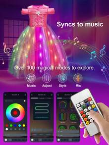 Light Up Pink Princess Dresses For Girls Halloween Christmas Costumes Girls Toddler Kids Teens - Pink - View 4