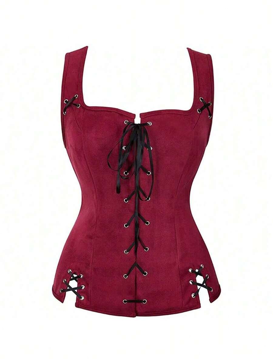 Cosplay Clothing - 23135 Burgundy Tie-front Vest - View 1