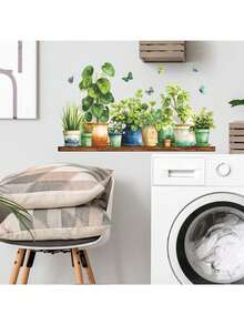 1 miếng dán trang trí hình cây xanh trồng trong chậu và bướm, miếng dán PVC, miếng dán tự dính dễ tháo rời, trang trí nhà cửa, làm cho cuộc sống của bạn tươi mới, miếng dán trang trí ngày lễ, quà tặng sinh nhật và tốt nghiệp - Nhiều màu - Xem 9