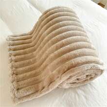 1件装柔软条纹毯，仿兔毛毯，床毯，床单，毛巾毯，办公室午睡毯，汽车毯，空调毯，家用毯 - 卡其色 - 查看 9