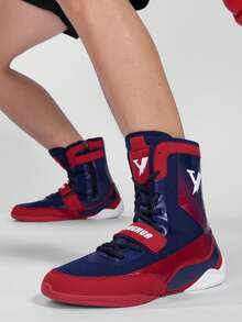 TACHUAN Professional Wrestling Shoes, Men's High-Top Combat Boxing Shoes, Training Shoes, Kickboxing Boots, Fitness Martial Arts Shoes - Blue - View 1