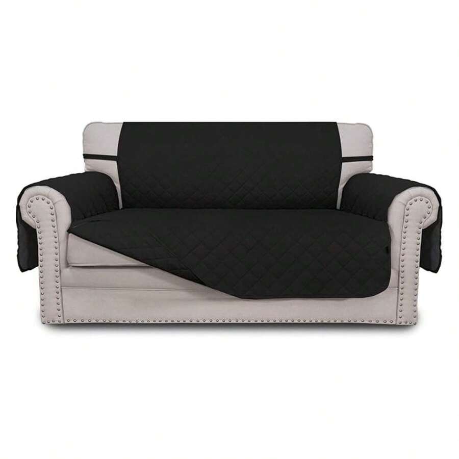 Reversible Loveseat Couch Cover For 2 Cushion Couch Sofa Cover For Dogs Water Resistant Furniture Protector With Foam Sticks Elastic Straps For Pet Loveseat, Black/Black - Multiwarna 1974 - View 1