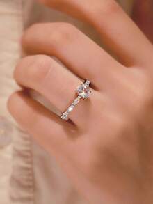 Nooxian 1 buah Cincin Telur Zirkonia Kubik Berkilau & Elegan untuk Wanita, Cincin Pernikahan - perak - View 11