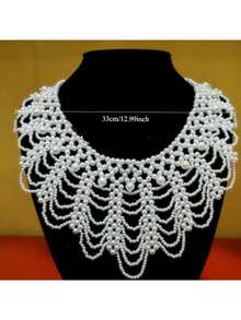 珍珠串珠蕾丝花边领口丝带女士项链婚礼首饰，适用于服装和婚纱 - 1 - 查看 3