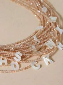 1 chiếc dây chuyền mặt chữ kiểu Âu & Mỹ với chuỗi hạt pha lê, mặt dây chuyền chữ sáng bóng và tinh tế, dây chuyền thép không gỉ, quà tặng cho phụ nữ, thích hợp cho Lễ Tạ ơn và Giáng sinh. - Nhiều màu - Xem 4