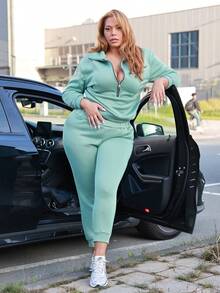 MelDlgn Plus Zip Front Sweatshirt & Sweatpants - Mint Green - View 1