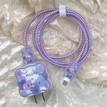 5pcs/Set Purple Heart-Shaped Cable Protector Sleeves Compatible With IPhone, Suitable For 18-20W Chargers To Prevent Breakage - Purple - View 3