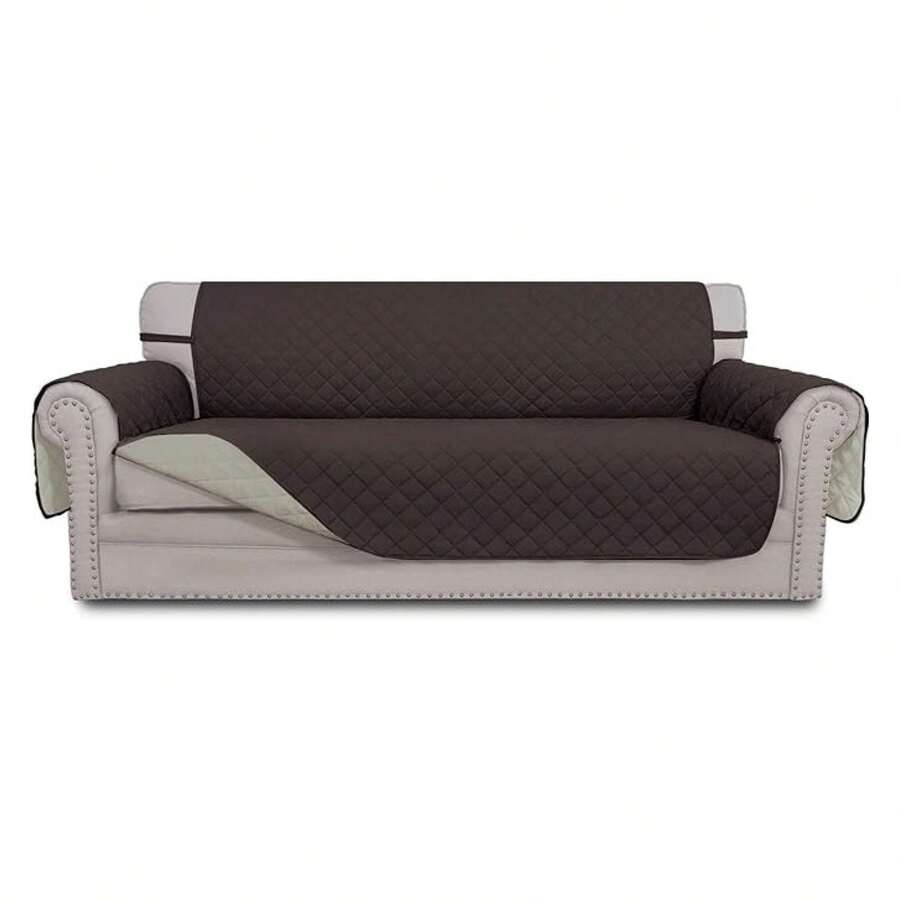 Reversible Couch Cover For 3 Cushion Couch Sofa Cover For Dogs Water Resistant Furniture Protector Cover With Foam Sticks Elastic Straps For Pet Cat Sofa, Chocolate/Beige - Multicolor 1987 - View 1
