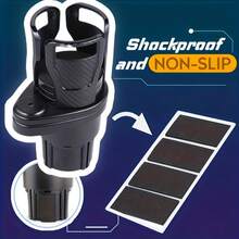 车载杯架扩展器，适用于车载适配器，可调节多功能双杯架，带手机支架和香薰收纳功能，感恩节、圣诞节、新年礼物，热销碳纤维纹理饮料杯架，可伸缩并360度旋转 - 黑色 - 查看 7