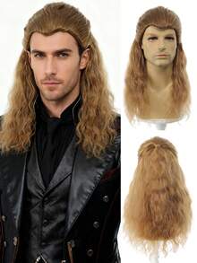 24英寸长金色卷发假发，超级英雄“雷神”角色扮演服装假发，耐热合成假发，万圣节假发 - 棕色 - 查看 1