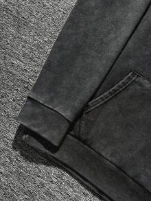 de moda, nueva sudadera con capucha delgada retro casual versátil para mujeres con estampado de letras inglesas vintage lavadas - Negro - Ver 4