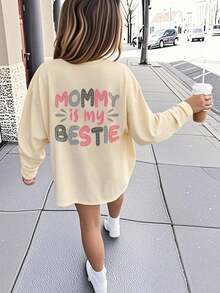 Tween Girl Graphic Print Round Neck Long Sleeve T-Shirt, Autumn/Winter Top
