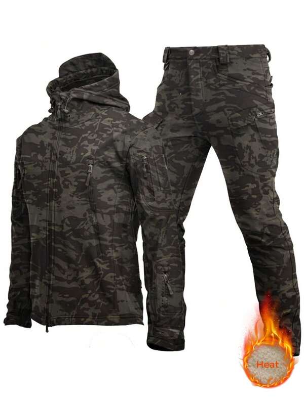 Alpha Camp ALPHA CAMP Camouflage Outdoor Thermal Lined Loose Soft Shell Suit For Men, Multi-Pocket
