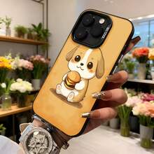 Cubierta de telefono con dibujo de perro comiendo hamburguesa color naranja funda para iPhone estilo kawaii con texto CASETTO ideal para uso diario y regalos Aplicable a los teléfonos de la serie Apple y Galaxy - Blanco - Ver 6