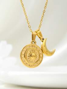 1件不锈钢圣母玛利亚十字架吊坠项链，时尚日常佩戴饰品