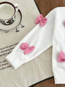 2pcs/Set Girls Bow Sweatshirt & Flare Pants Outfit, Children's Clothing, Autumn - Pink - View 5