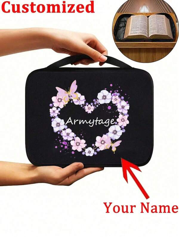 Customized Name Fashionable And Simple Letter Printed Tote Bag Bible Organizer, Multifunctional Book Protective Cover Suitable For Students Daily Use,Leopard Print Love Cross Printed Bible Storage Bag, Suitable For Students' Daily Use