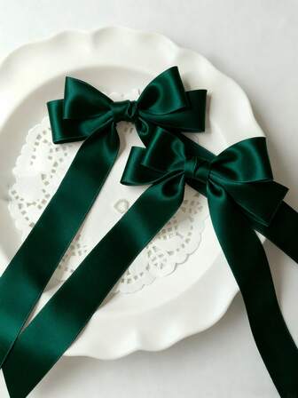 2pcs Solid Satin Bow Hair Clips, Elegant Hair Accessories, Multipurpose Salon Style Hair Clips For Women, Suitable For Weddings, Parties, Holiday Gifts And Daily Wear