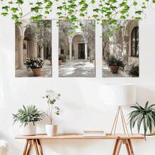 3pcs Vintage Courtyard Oil Painting Wall Art Posters, Countryside Travel Natural Landscape, 2D Flat Prints For Home Office Wall Decor, Frameless - Multicolor - View 6