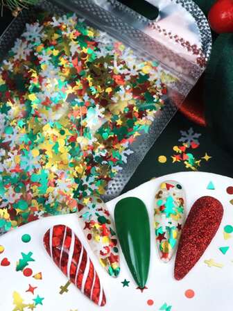 5g/Paquete Purpurina y Lentejuelas para Decoración de Uñas Navideña - Copos de Nieve, Mezcla de Cruces, Adecuado para Accesorios de Uñas de Otoño/Invierno