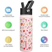 BJPKPK Botella de agua aislada con tapa de popote, , acero inoxidable 18/8, a prueba de fugas, Frío las 24 horas, Caliente 12 horas, Termo, botella de agua(22 onzas unicornio.) - Multicolor - Ver 2