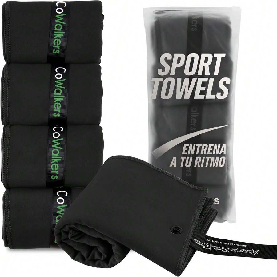 Toalla de Microfibra para Gym - Secado Rápido y Alta Absorción (Pack 5),para Gimnasio, Yoga, Box o Correr,Sin Olores, Anti-Bacterial - Toalla Deportiva Unisex para Entrenamiento (Negro) - Negro - Ver 1