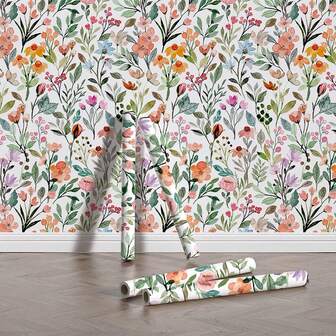 Bohemian Floral Self-Adhesive Colorful Wallpaper Roll, Detachable PVC Wall Sticker, Durable Waterproof For Walls, Cabinets, Table Decal, Home Decor - Kitchen, Dining, Bedroom, Living Room, Furniture - Flowers Style, Other Material, Straight Match - 17.32inch X 118.11/196.85/393.7inch