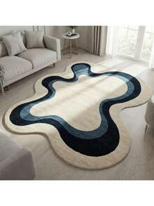 1pc Artistic Wave Carpet, Large Area Living Room Carpet, Creative Blue & White Color, Soft & Fluffy Bedroom Decor Carpet, Fashionable Lounge Carpet, Asymmetrical Shape, Anti-Slip Mat For Closet, Study, Office - Navy Blue - View 1