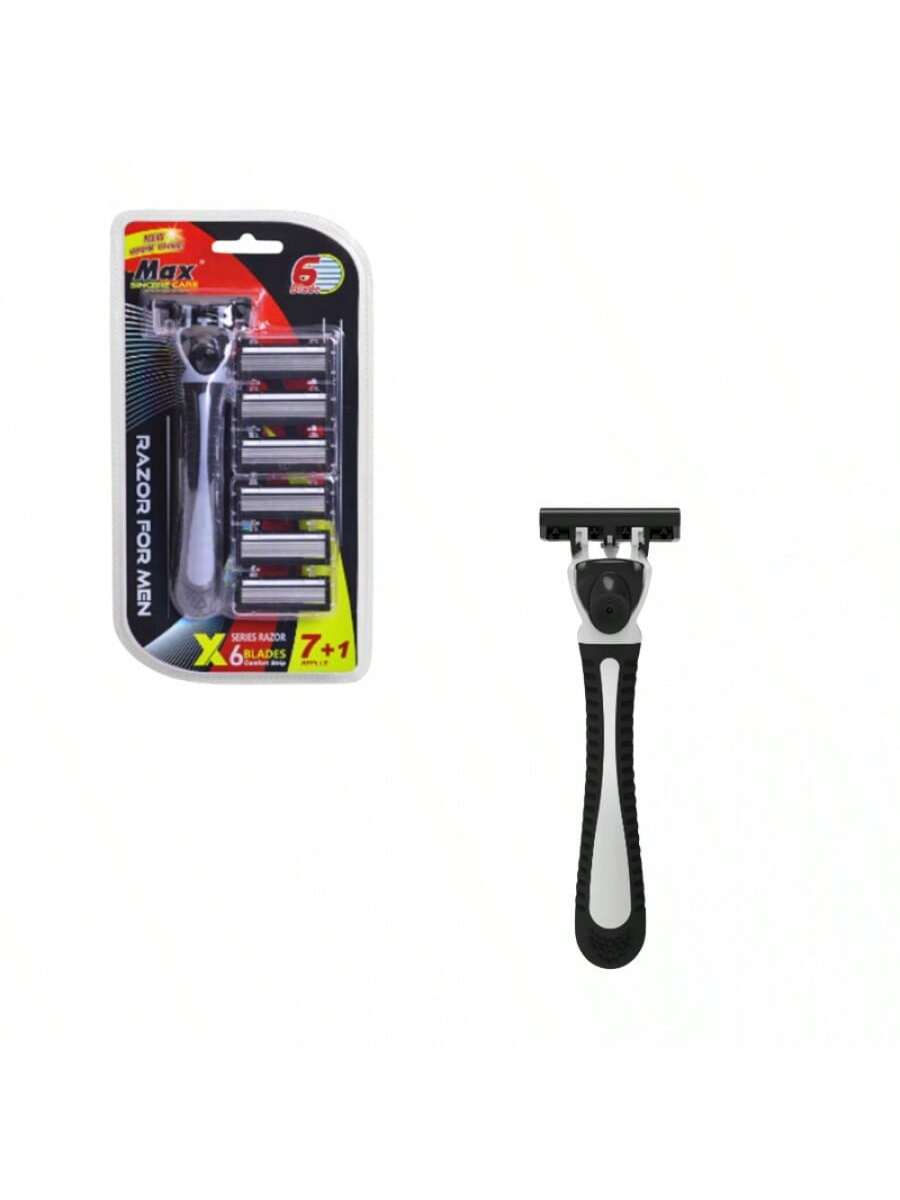 Maquinilla de Afeitar para Hombres, Mango Ergonómico, 1 Mango + 6 Hojas de Acero Inoxidable de 6 Capas
