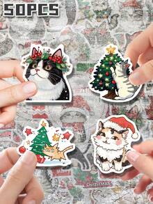 50pcs Cute Christmas Cat Theme Vinyl Sticker Set, Unique Patterns, Delicate Decor, Removable & No Residue. Perfect Gift For Classroom Rewards, Holiday Parties, Birthdays. Applicable To Phone Cases, Laptops, Luggage, Scooters, Notebooks, Cups, Tablets, Water Bottles, Etc. High-Resolution Printing, Vibrant Colors. Fun Gift For Students, Teens, And Office Workers.