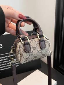 Mini sac à main nouveau sac fourre-tout vintage à motif floral et blocs de couleur en forme de losange, sac bandoulière coquillage - Café - Voir 2
