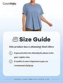 Plus Size Women's Short Sleeve Fitness T-Shirt, Round Neck Raglan Sleeve Design, Breathable Perforated Back, Quick-Dry Fabric, Hip-Covering Summer - Blue - View 3